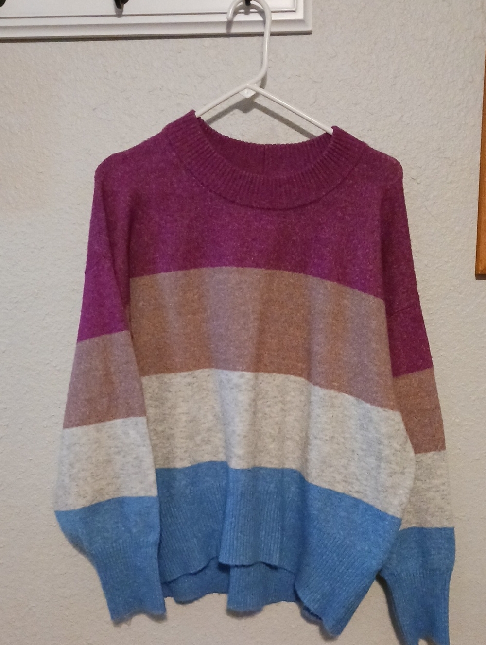 a new day Multicolor Striped Crew Sweater in Pink, Brown, Gray, Blue
